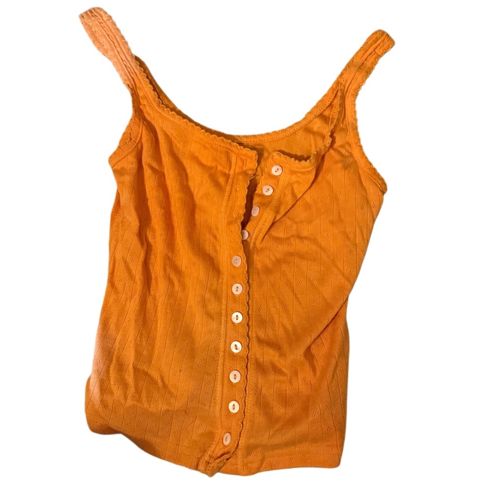 Women’s Button-Front Tank Top sleeveless soft  Orange multiway buttons